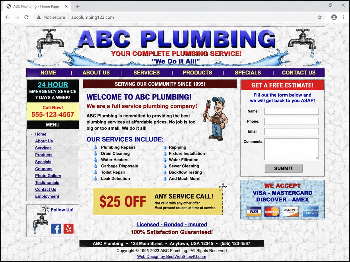 An outdated small-business website